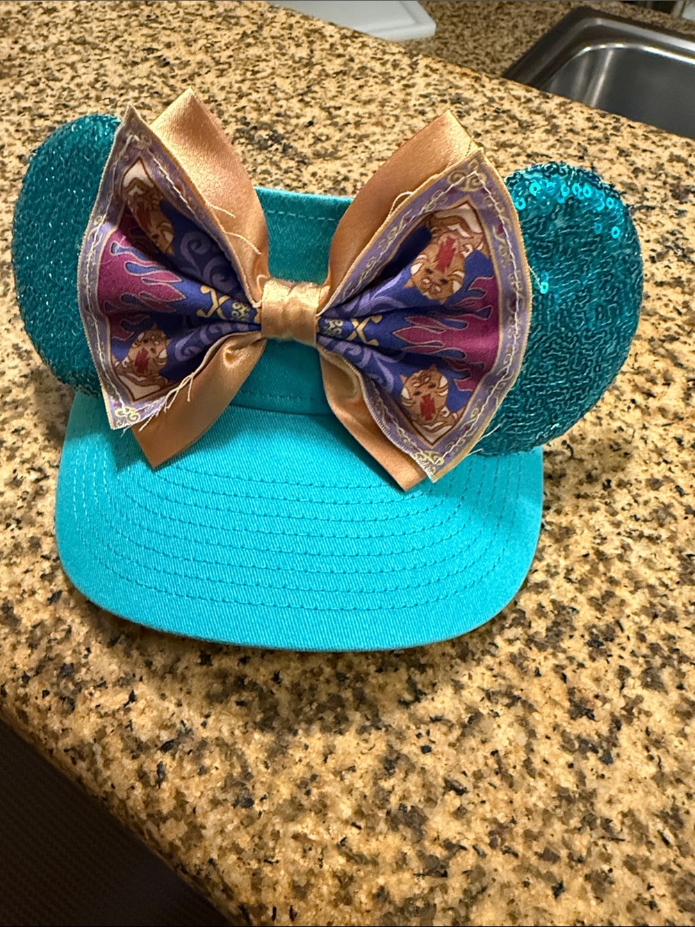 Jasmine Sequin Mouse Ear Hat with Purple & Gold Bow